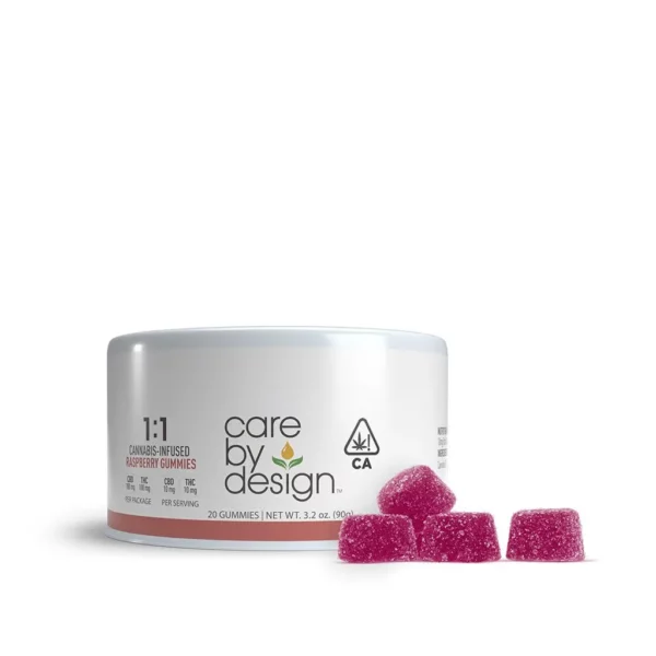 CBD Raspberry Gummies 20pk 100mg CBD 100mg THC